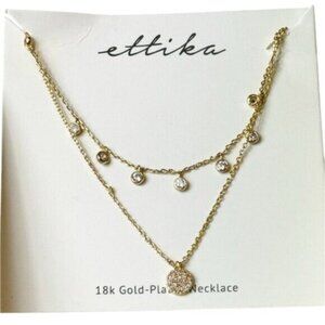 NWT Ettika Double Layer Crystals & Gold Plated Delicate Chain Necklace